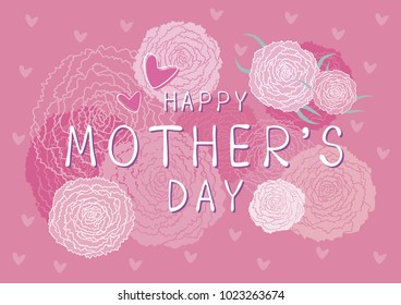 Happy Mothers day design of pink carnation flowers background vector illustration