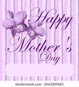 Happy Mother's Day design in pink with handrdrawn orchids and stripes. Ideal for cards, social media, scrapbooking, planners, tags, etc. Add your own text to bottom of image.