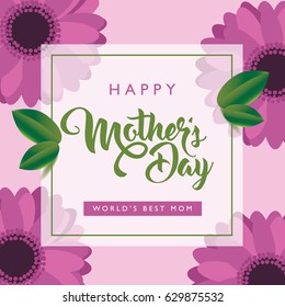 Happy Mothers Day design with pink daisies and copy space. EPS 10 vector.