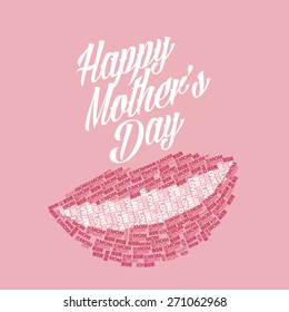 Happy Mother's Day design with smiling text lips. EPS 10 vector royalty free stock illustration for greeting card, ad, promotion, poster, flier, blog, article, social media, marketing
