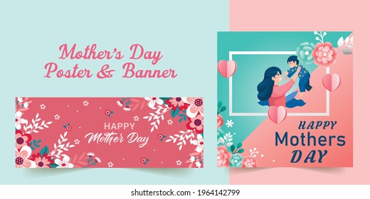 Happy Mother's Day design template set. Happy Mother's Day typography vector design for greeting cards and poster design. Design template celebration. Vector illustration.