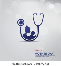 Feliz Día de la Madre Doctor Enfermera y personal médico femenino diseño creativo con estetoscopio madre con sus hijos aislados, Doctor Madre Familia vacaciones y la unión. maternidad, embarazo.