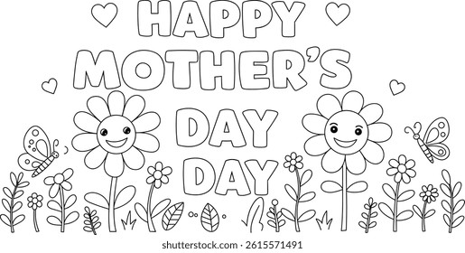 happy mother's day easy design for coloring. you can print it on standard 8.5x11 inch paper