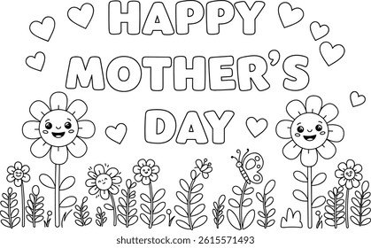 happy mother's day easy design for coloring. you can print it on standard 8.5x11 inch paper