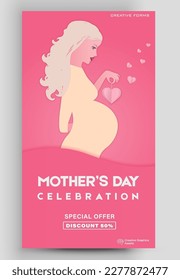 Happy Mother's Day. Editable post template for banner sale, presentation, invitation, stories, streaming.