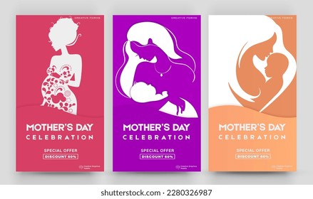 Happy Mother's Day. Editable post template set for banner sale, presentation, invitation, stories, streaming.