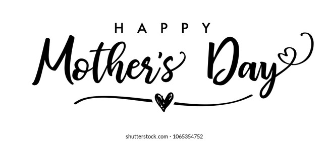 Happy Mother`s Day elegant calligraphy banner black. Lettering vector text and heart in line background for Mother's Day. Best mom ever greeting card