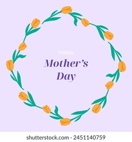 Happy Mothers Day. Elegant card with yellow tulips. Design templates for postcard, banner, poster. Flat vector illustrations