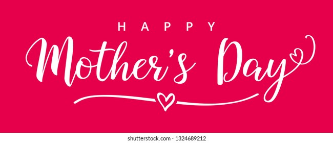 Happy Mothers Day elegant lettering pink banner. Calligraphy text and heart in line on rose colored background for Mother's Day. Best mom ever vector illustration