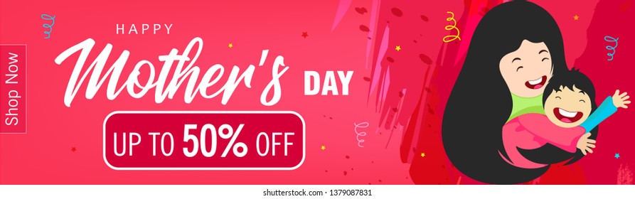 Happy Mother`s Day elegant lettering banner with beautiful decorated background. Calligraphy vector text and heart in frame background for Mother's Day. Best mom ever greeting card - Vector
