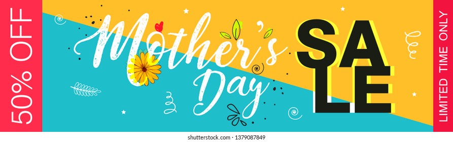 Happy Mother`s Day elegant lettering banner with beautiful decorated background. Calligraphy vector text and heart in frame background for Mother's Day. Best mom ever greeting card - Vector