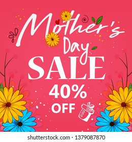Happy Mother`s Day elegant lettering banner with beautiful decorated background. Calligraphy vector text and heart in frame background for Mother's Day. Best mom ever greeting card - Vector