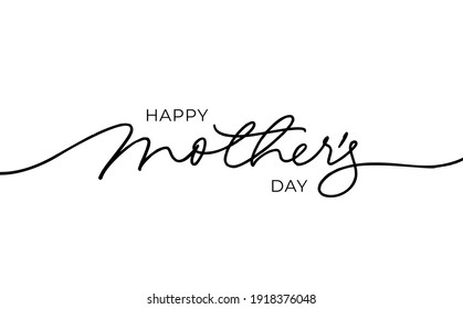 Happy Mother's Day elegant lettering with swooshes. Calligraphy vector text in linear style. Modern line calligraphy isolated on white background. Black ink illustration. Holiday lettering.