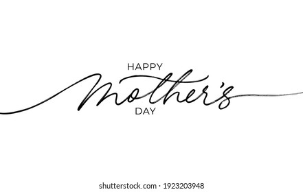 Happy Mother's Day elegant lettering with swooshes. Calligraphy vector text in linear style. Modern line calligraphy isolated on white background. Black ink illustration. Holiday lettering.