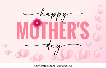 Happy Mothers Day elegant lettering with hearts and flower. Vector illustration