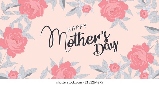 Happy Mother`s Day elegant lettering banner pink. Calligraphy vector text and heart in frame background for Mother's Day. Best mom ever greeting card