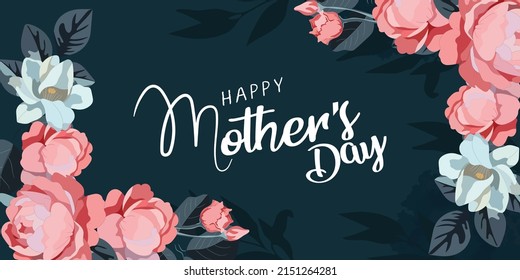 Happy Mother`s Day elegant lettering banner pink. Calligraphy vector text and heart in frame background for Mother's Day. Best mom ever greeting card