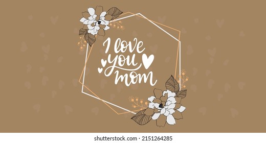 Happy Mother`s Day elegant lettering banner pink. Calligraphy vector text and heart in frame background for Mother's Day. Best mom ever greeting card