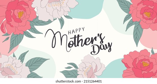 Happy Mother`s Day elegant lettering banner pink. Calligraphy vector text and heart in frame background for Mother's Day. Best mom ever greeting card