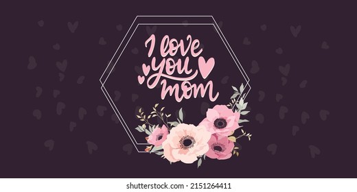 Happy Mother`s Day elegant lettering banner pink. Calligraphy vector text and heart in frame background for Mother's Day. Best mom ever greeting card