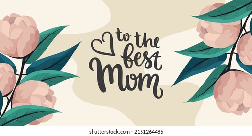 Feliz Día de la Madre elegantes pancartas con letras rosadas. Texto de vector caligrafía y corazón en el fondo del marco para el Día de la Madre. La mejor mamá siempre tarjeta de saludo