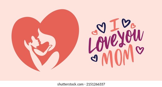 Happy Mother`s Day elegant lettering banner pink. Calligraphy vector text and heart in frame background for Mother's Day. Best mom ever greeting card