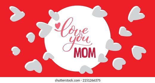 Happy Mother`s Day elegant lettering banner pink. Calligraphy vector text and heart in frame background for Mother's Day. Best mom ever greeting card