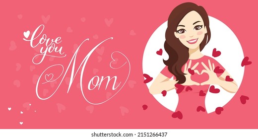 Happy Mother`s Day elegant lettering banner pink. Calligraphy vector text and heart in frame background for Mother's Day. Best mom ever greeting card