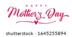 Happy Mothers Day elegant pink lettering background. Calligraphy vector text and heart for Mother