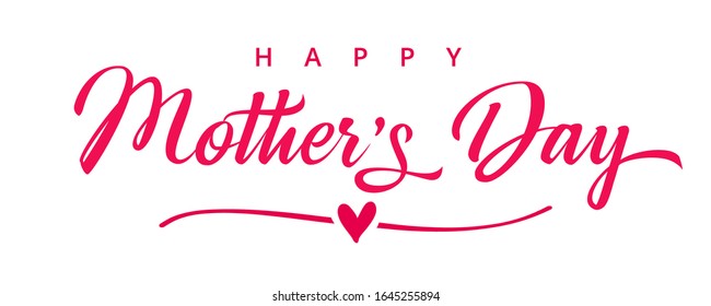 Happy Mothers Day elegant pink lettering background. Calligraphy vector text and heart for Mother's day sale shopping special offer banner. For Best Mom ever greeting card