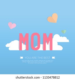 Happy mother's day with element heart paper shape. best mom symbols of love.