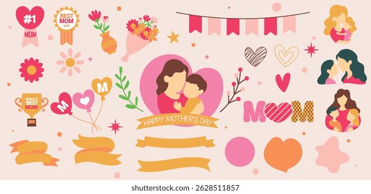 Happy mother's day element vector, clipart, mom background