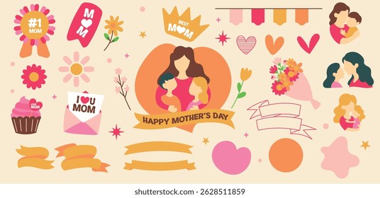 Happy mother's day element vector, clipart, mom background