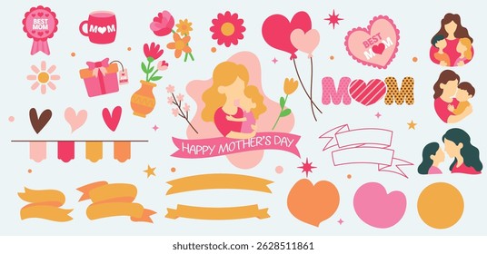 Happy mother's day element vector, clipart, mom background