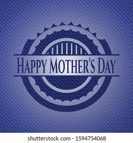 Happy Mother's Day emblem with denim high quality background. Vector Illustration. Detailed.