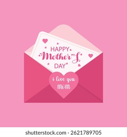 Happy Mother's Day with an envelope. Happy Mother's Day card. Greeting card template. cute vector illustration
