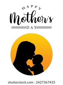 Happy Mothers Day event poster with mother and child vector illustration.