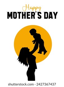 Happy Mothers Day event poster with mother and child vector illustration.