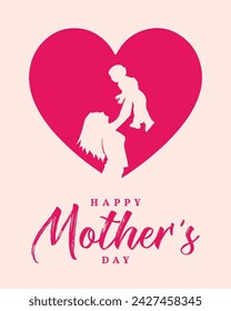 Happy Mothers Day event poster with mother and child vector illustration.