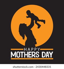 Happy Mothers Day event poster with mother and child vector illustration.