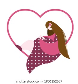 Happy Mother's Day. Happy family day. Mother holding baby in arm. Vector art