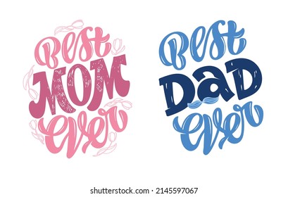 Happy Mother's Day, Happy Father's Day - cute hand drawn doodle lettering label postcard.