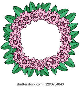 Happy Mother's Day feminine template on a white background with wreath, hearts. Happy Mother's Day floral element for postcard, invitation, poster, banner, greeting card. Vector EPS10.
