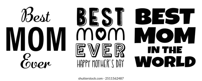 Happy Mothers Day Festive Phrases Collection. Vector Hand Lettering Set. Congratulation for Mother. Hand Written Text Quote Isolated on White. EPS File