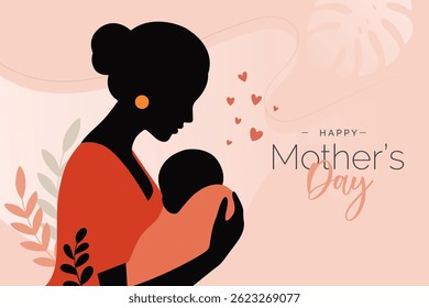 Feliz Dia das Mães Plano de Fundo Ilustração Vetor com Mãe e Criança