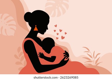 Happy Mother's Day Flat Background Vector Illustration with Mother and Child