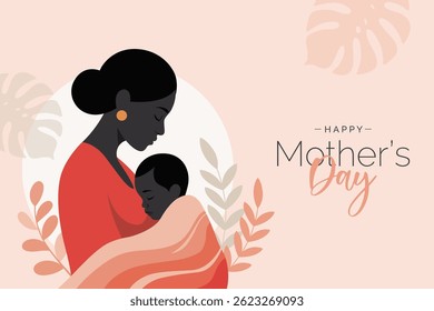 Happy Mother's Day Flat Background Vector Illustration with Mother and Child