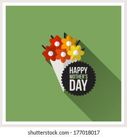 Happy Mother's Day. Flat design greeting card with colorful bouquet