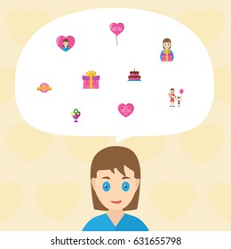 Happy Mothers Day. Flat Design Concept Includes Woman, Gift To Mom And Design Symbols. Vector Festive Holiday Illustration.