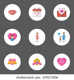 Happy Mother's Day Flat Icon Layout Design With Best Mother Ever, Sticker And Envelope Symbols. Lovely Mom Beautiful Feminine Design For Social, Web And Print.